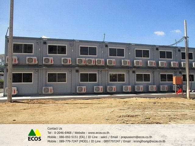 แถวตู้บ้านพักคนงานสำเร็จรูป 2 ชั้น ติดเครื่องปรับอากาศทุกห้อง